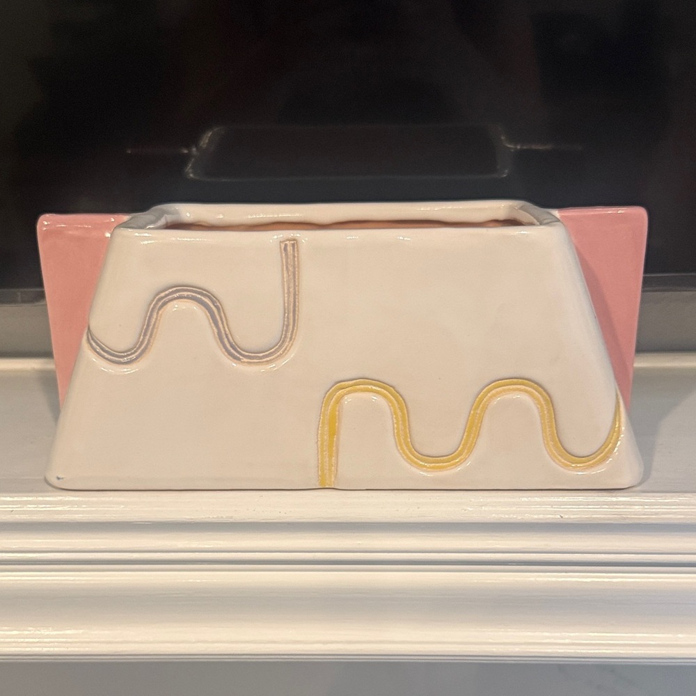 Anthropologie Pink and White Ceramic Planter